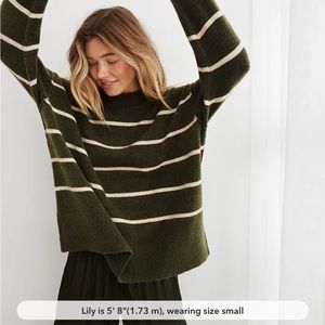NWOT Super Soft Green and White Striped Aerie Super Oversized Sweater